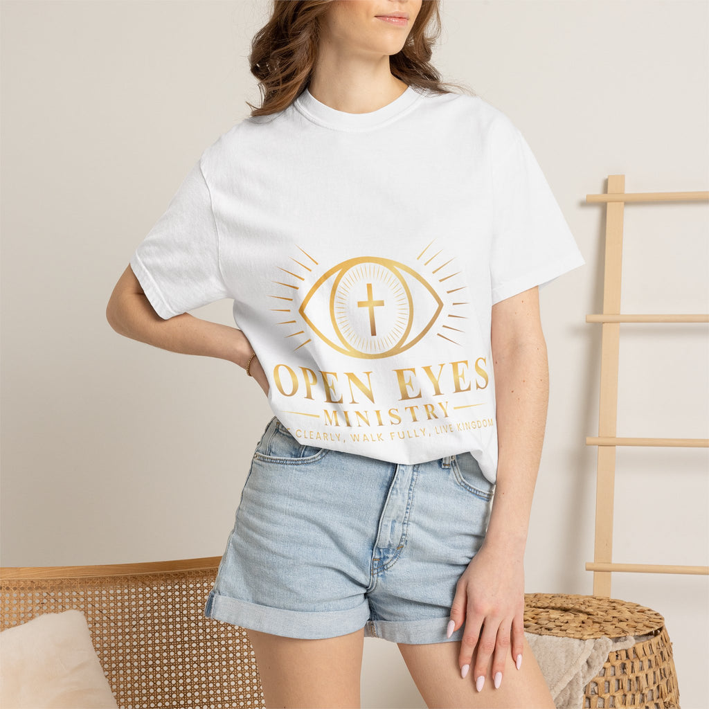 Open Eyes Ministry T-Shirt — Faith Graphic Tee with Cross Eye Logo