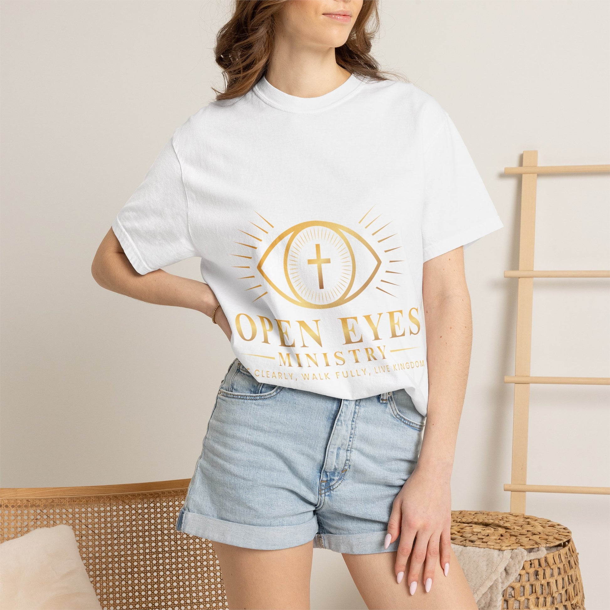 Open Eyes Ministry T-Shirt — Faith Graphic Tee with Cross Eye Logo